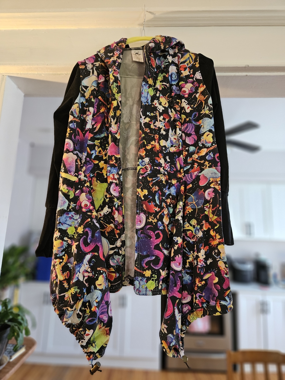 Women's Black Disney Pattern Hooded Sweater